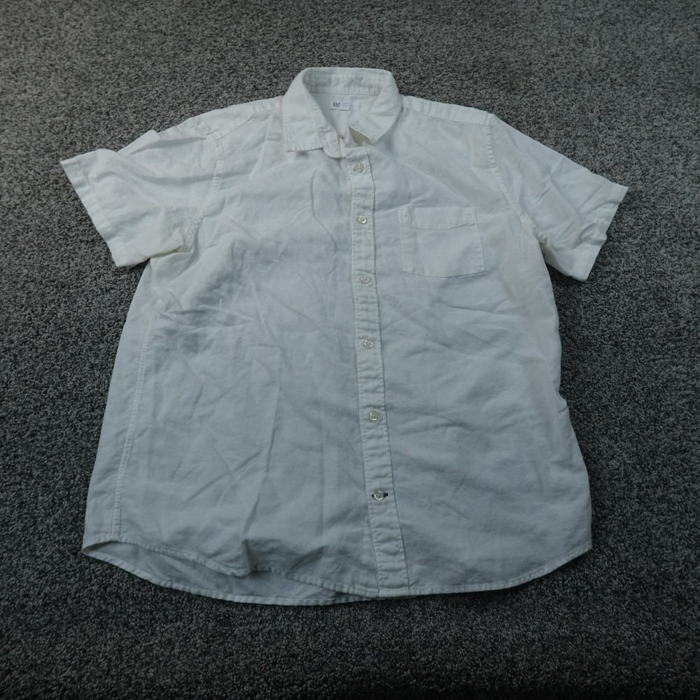 Gap Shirt Mens L White Linen Chambray Button Up Short Sleeve Casual Preppy Top